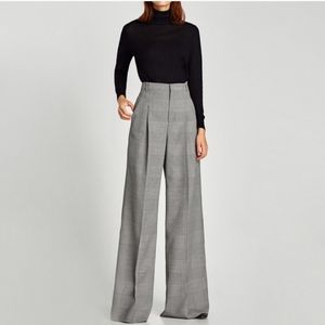 ZARA wide leg pleated pants plaid checked retro